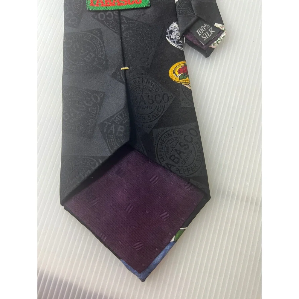 Tabasco Mens Silk Necktie‎ Black Novelty BBQ Grilling Hot Sauce Logo Print Tie